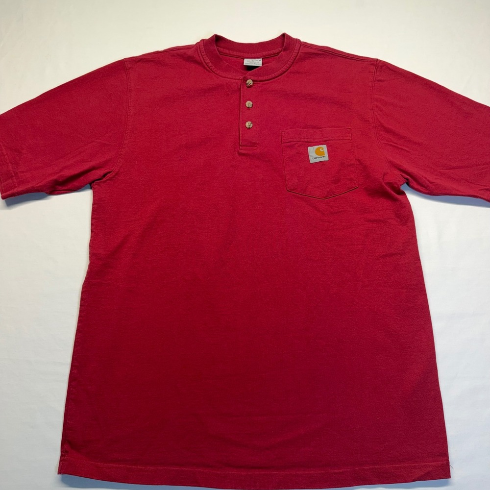 Carhartt Henley Pocket Tee M Red Mens Workwear K84 Short Sleeve Cotton Shirt